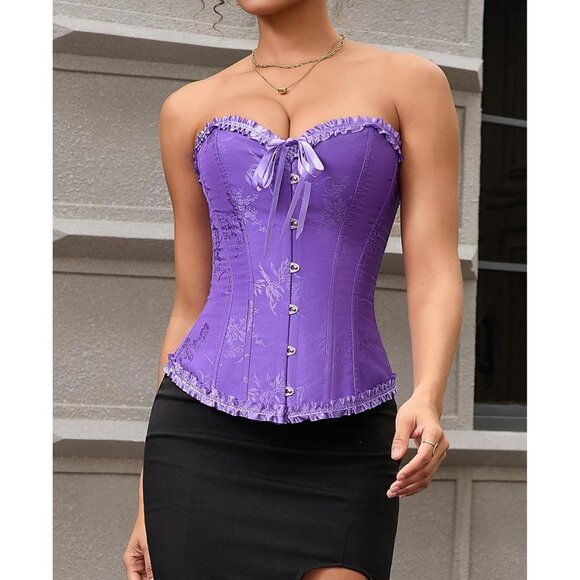 Women's Ultra Violet Corset Tops Bustier Lingerie Lace Waist Push Up Bodysuit - Picture 2 of 7